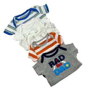 Baby Boy's  - 5 Body Suits‎ - White, Greys, Blues, and Orange  - Size Newborn